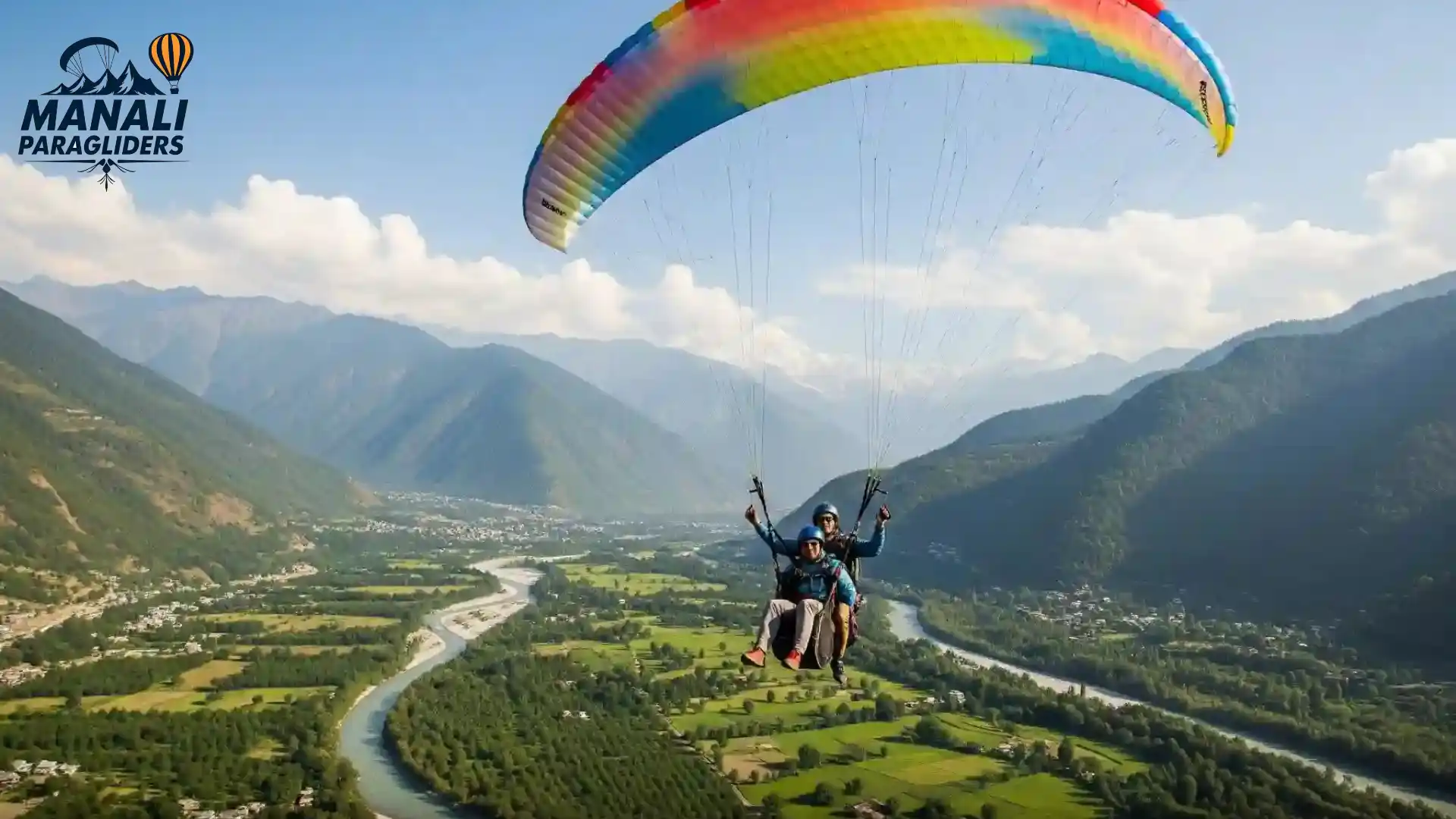 Paragliding in Manali price guide with best spots and safety tips – enjoy tandem paragliding over snow-capped mountains, Beas River, and lush green valleys.